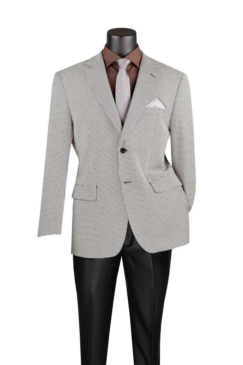 Modern fit black and white houndstooth blazer with notch lapel and two buttons