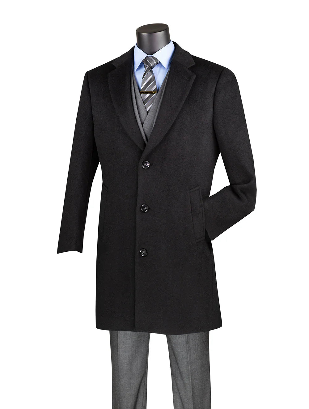 Black 38" Knee-Length Wool-Blend Topcoat – Nordic Collection