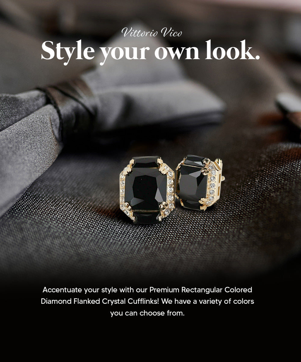 Vittorio Vico – Rectangular Diamond-Flanked Crystal Cufflinks