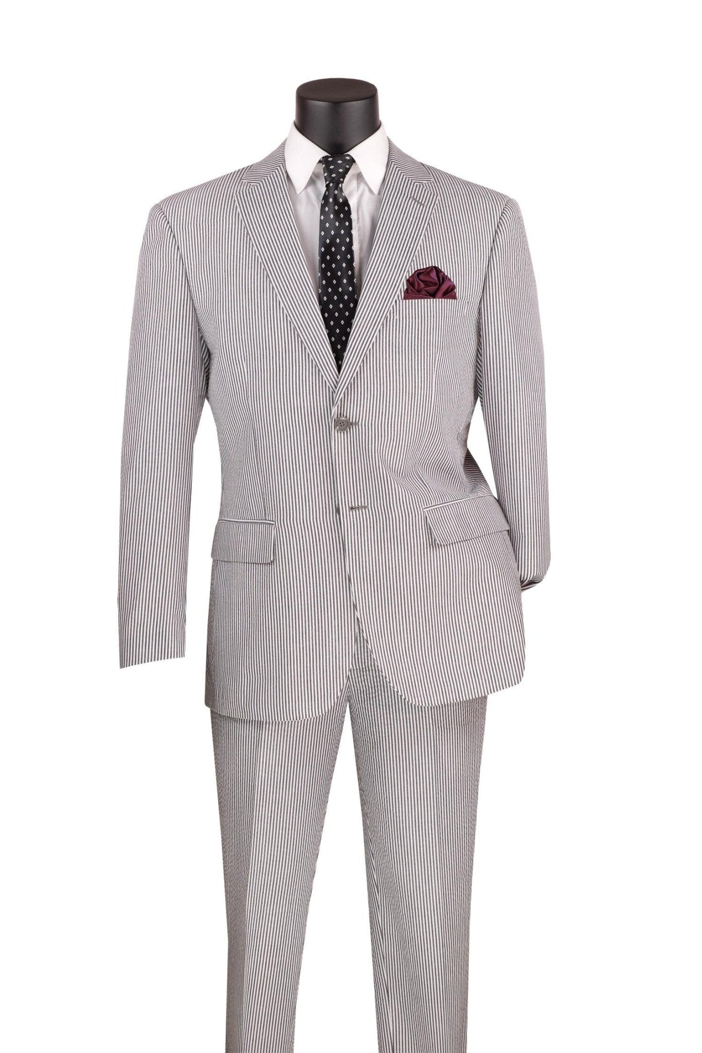 MEN'S 2PC SEERSUCKER MODERN FIT SUIT IN BLACK PINSTRIPE - Upscale Men's Fashion