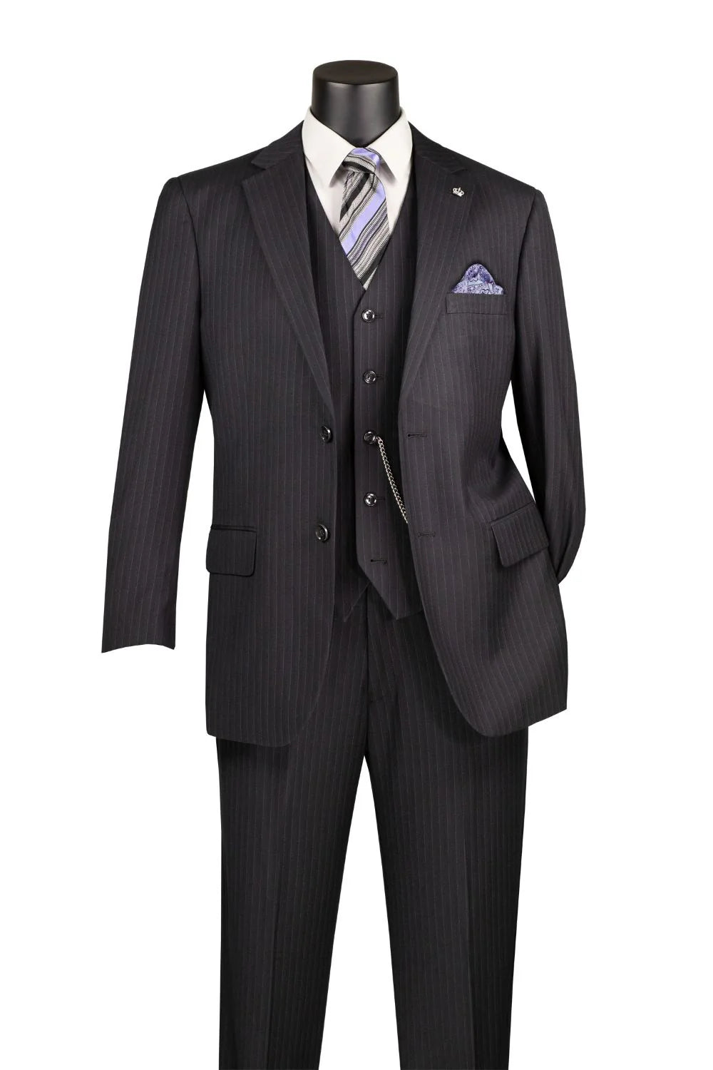 Black Tone-on-Tone Stripe Regular Fit 3-Piece Suit – Varese Collection