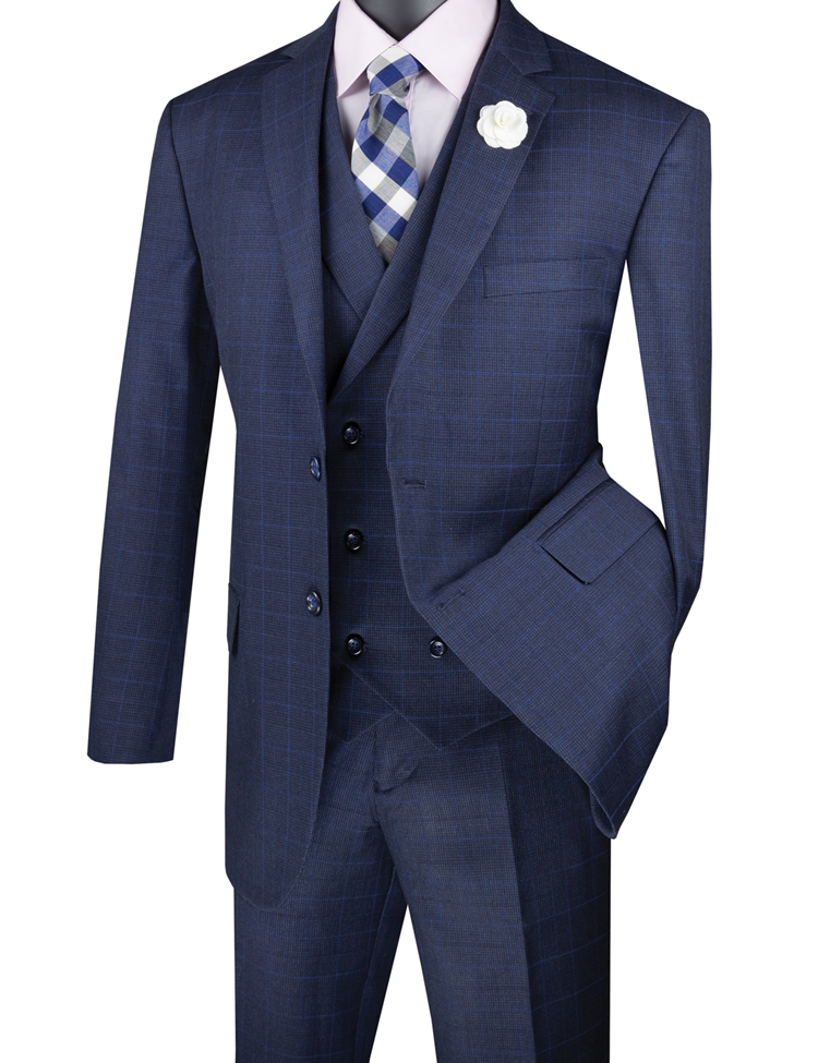 Blue Executive Fit Glen Plaid 3-Piece Suit – Dominare Collection