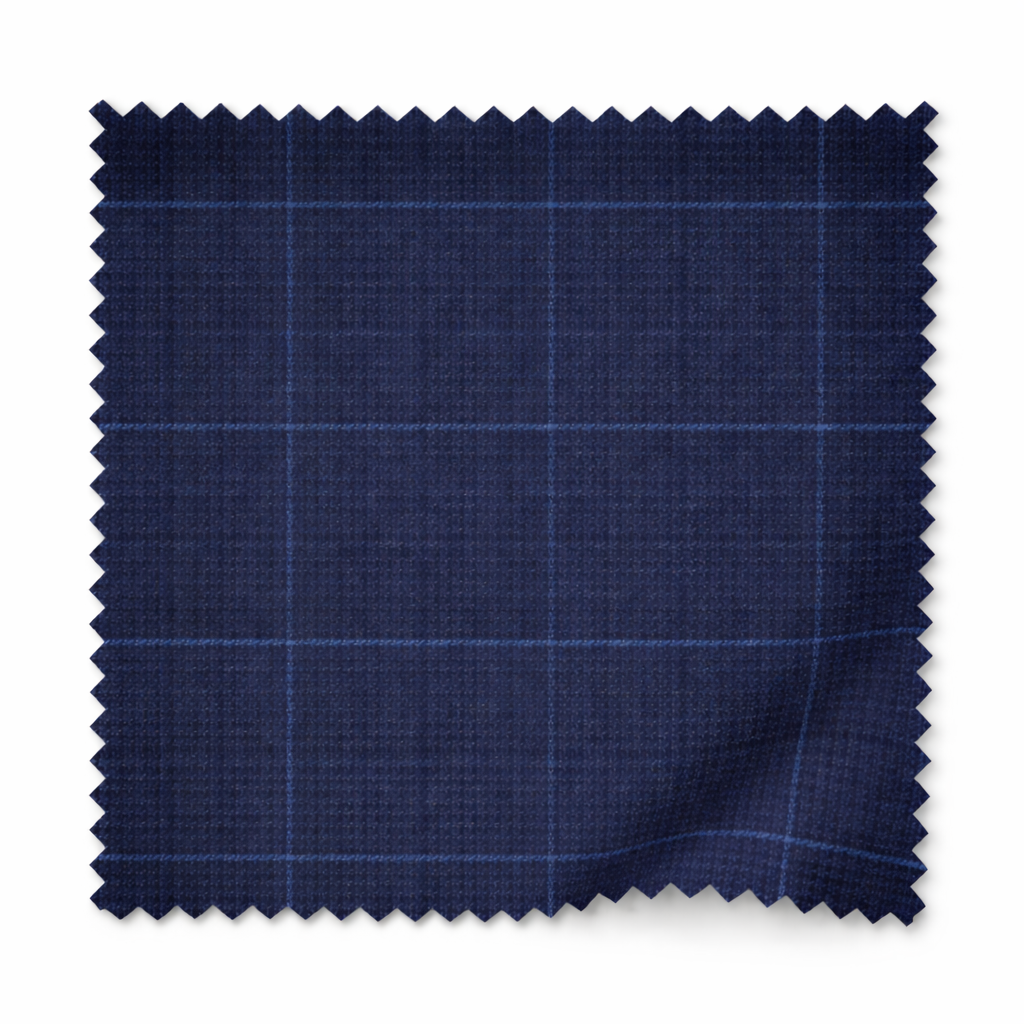 Blue executive fit glen plaid suit fabric swatch from the Dominare Collection