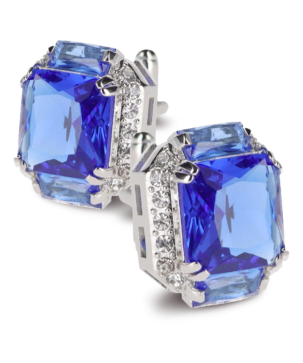 Vittorio Vico – Rectangular Diamond-Flanked Crystal Cufflinks