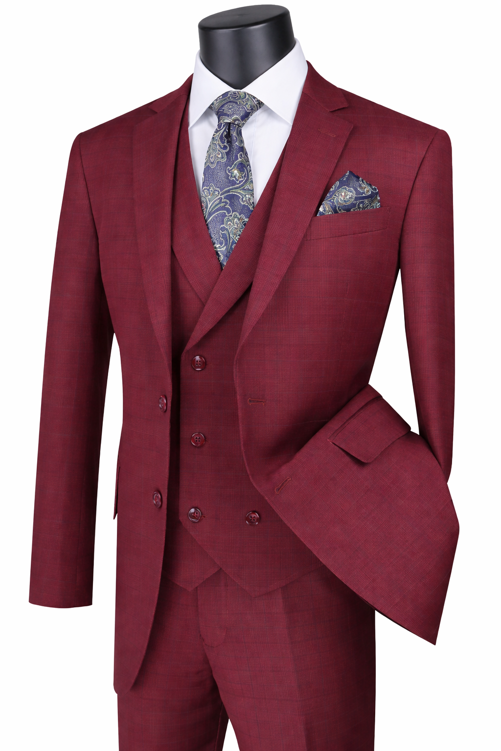 Burgundy Executive Fit Glen Plaid 3-Piece Suit – Dominare Collection