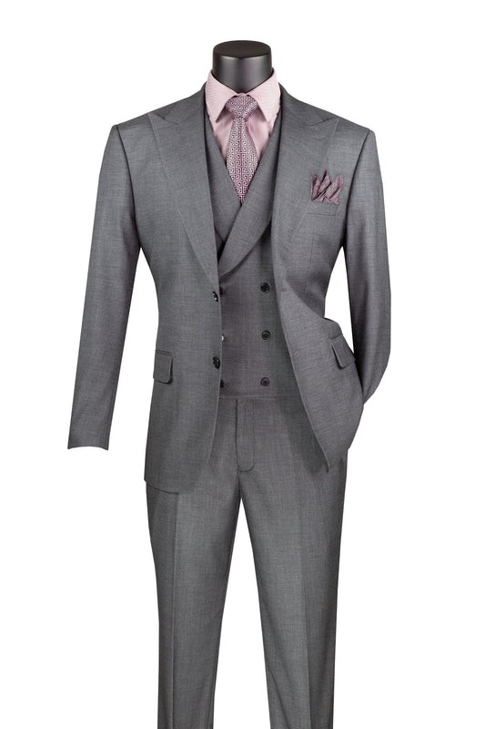 Charcoal modern fit 3-piece suit shown with lapel vest and pants