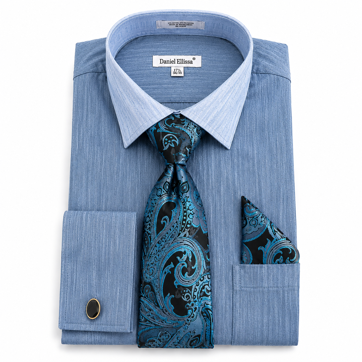 Denim blue dress shirt set with cuff links 