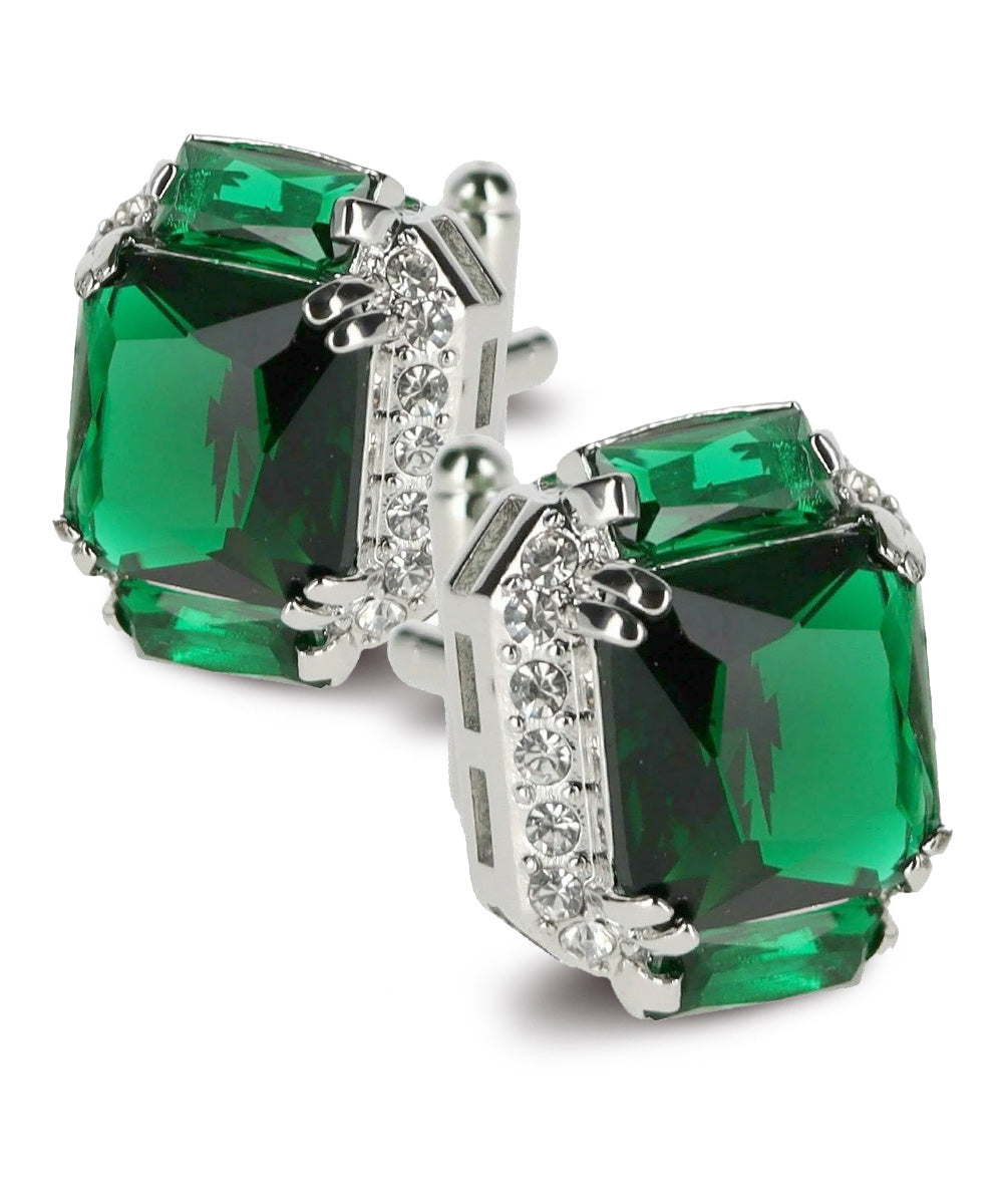 Vittorio Vico – Rectangular Diamond-Flanked Crystal Cufflinks