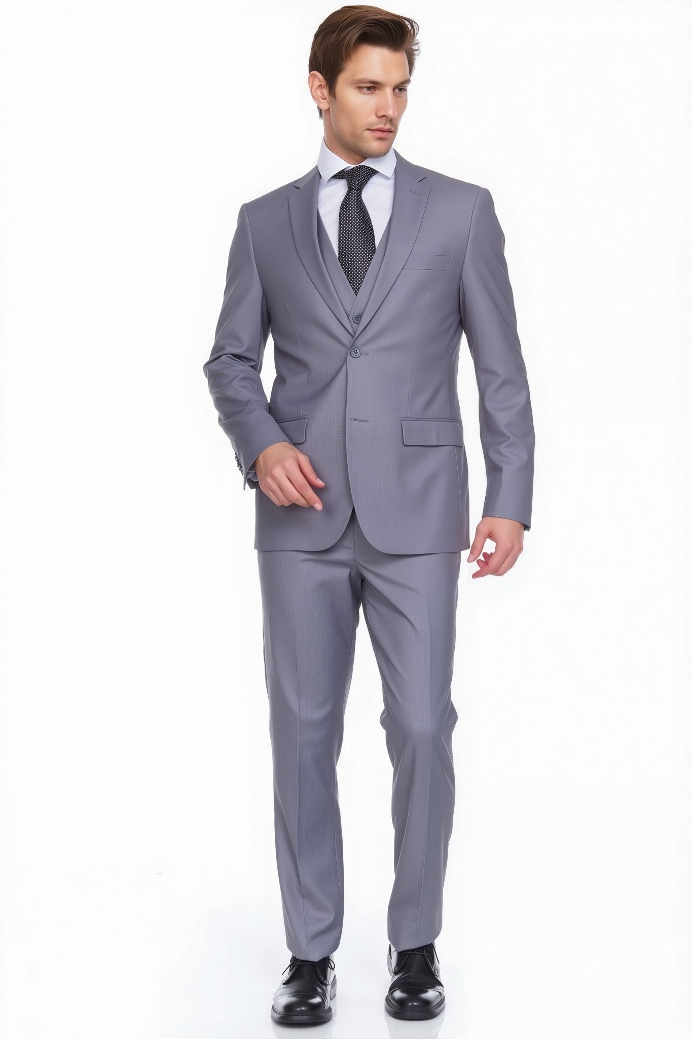 Ferera Collection-Men's 3 Piece Modern Fit Suit Color Light Gray - Upscale Men's Fashion