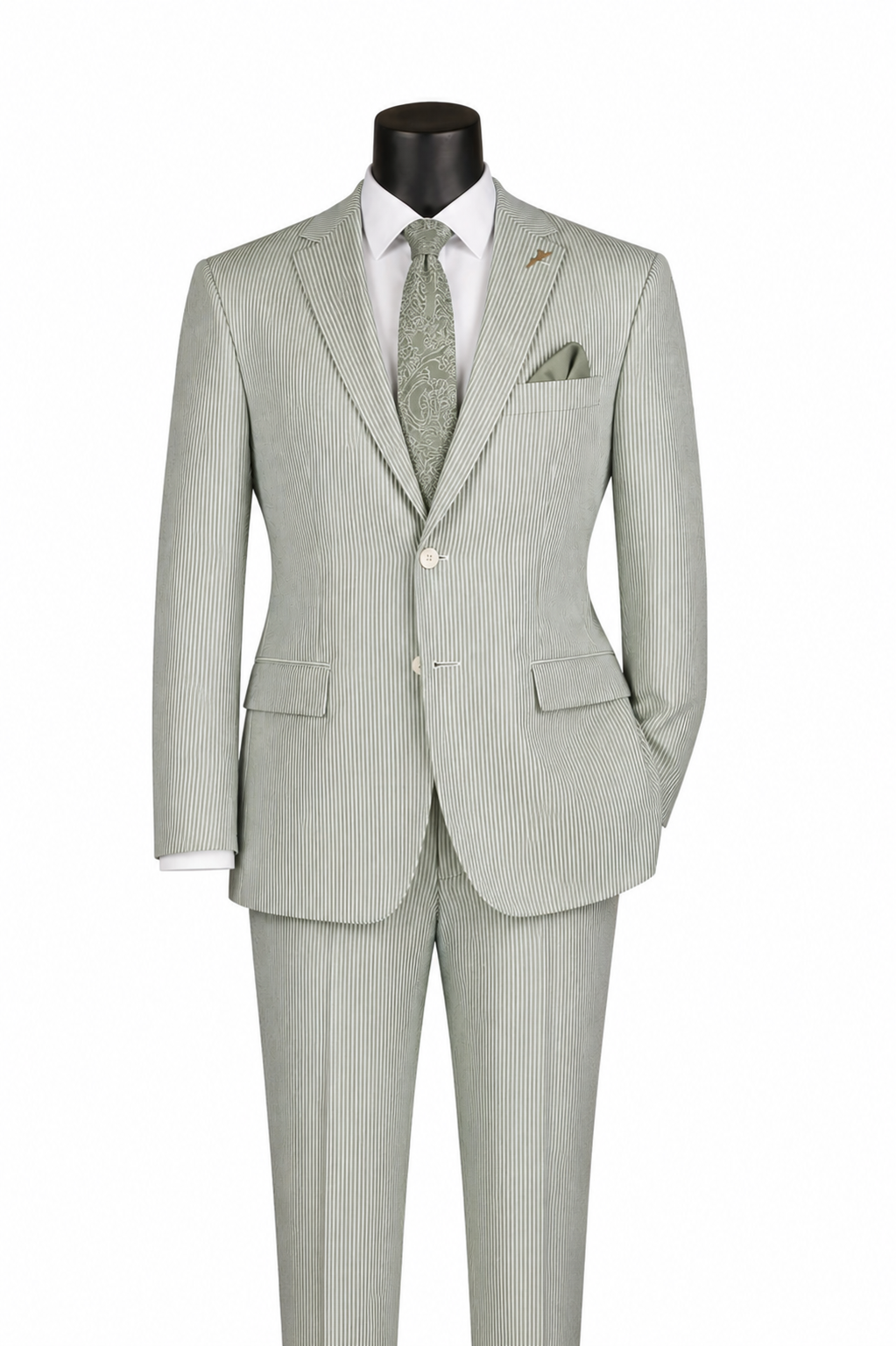 MEN'S 2PC SEERSUCKER MODERN FIT SUIT IN Green PINSTRIPE
