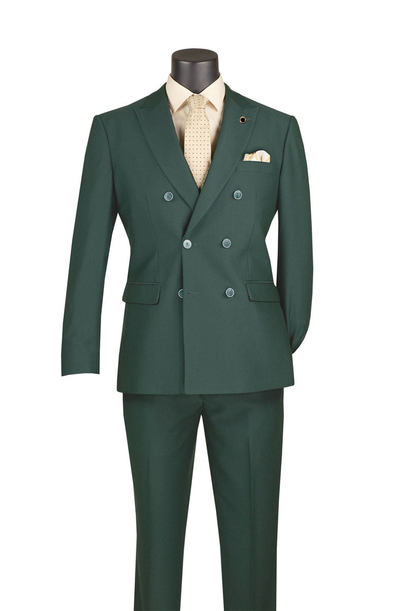 Hunter Green Slim Fit Stretch Double Breasted 2 Piece Suit - Bellarco Collection