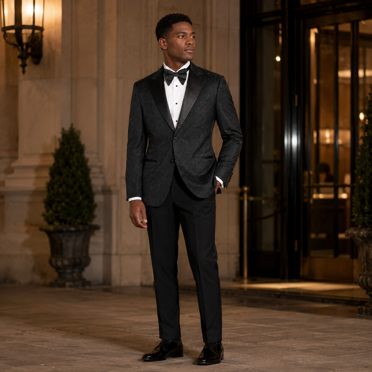 Men's Black Floral Jacquard Regular Fit Dinner Jacket – Fiorenzo Collection