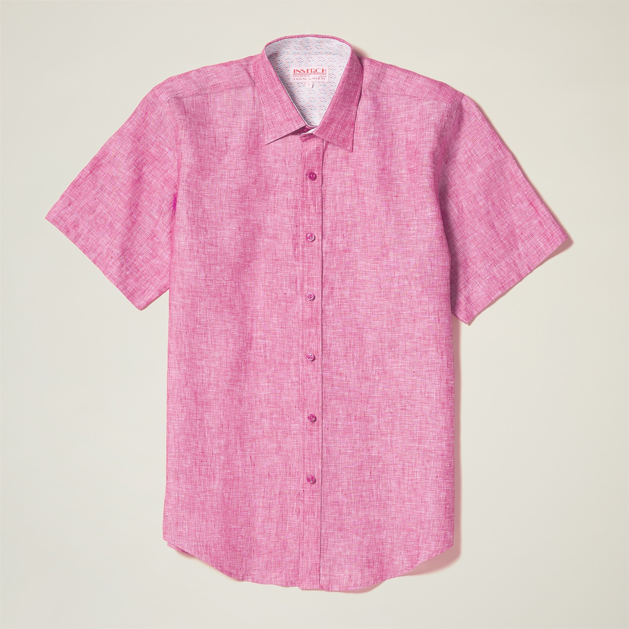 Inserch Summer Pink Short Sleeves Linen Shirt