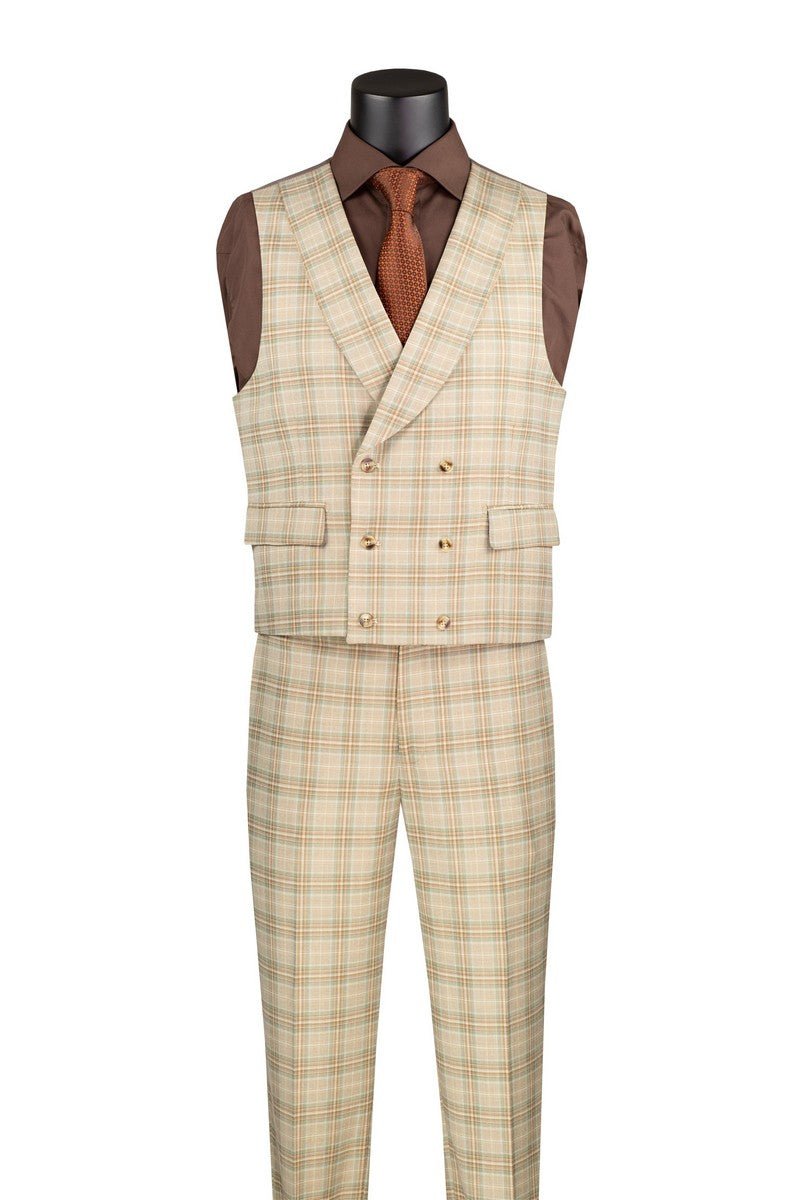 Khaki Modern Fit Windowpane 3-Piece Suit Vest and Pants– Montavero Collection