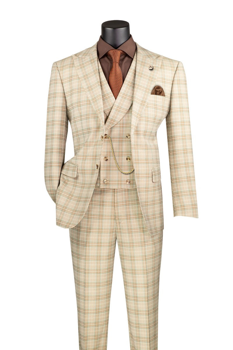 Khaki Modern Fit Windowpane 3-Piece Suit – Montavero Collection