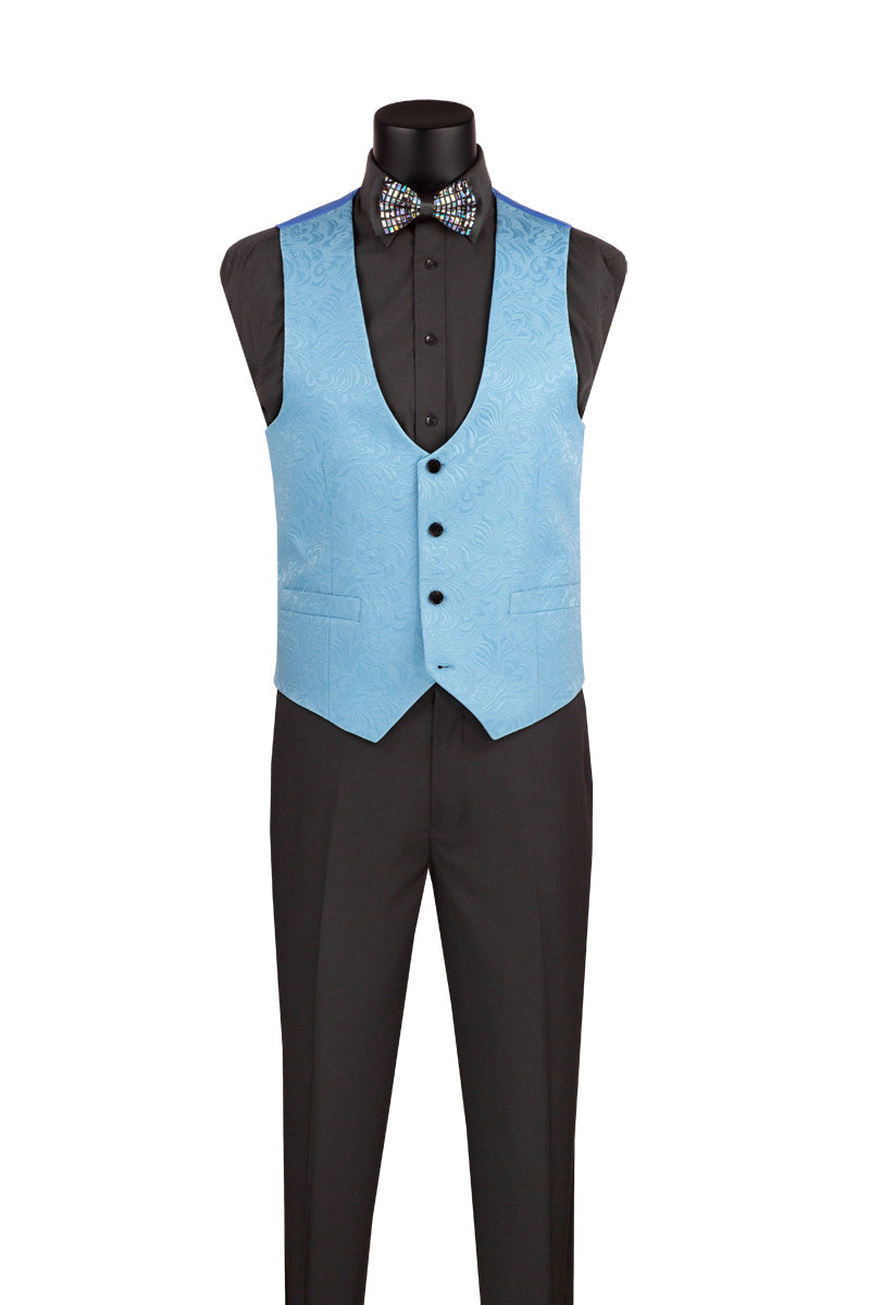 Tuxedo - Light Blue Jaquard Three Piece Slim Fit Tuxedo