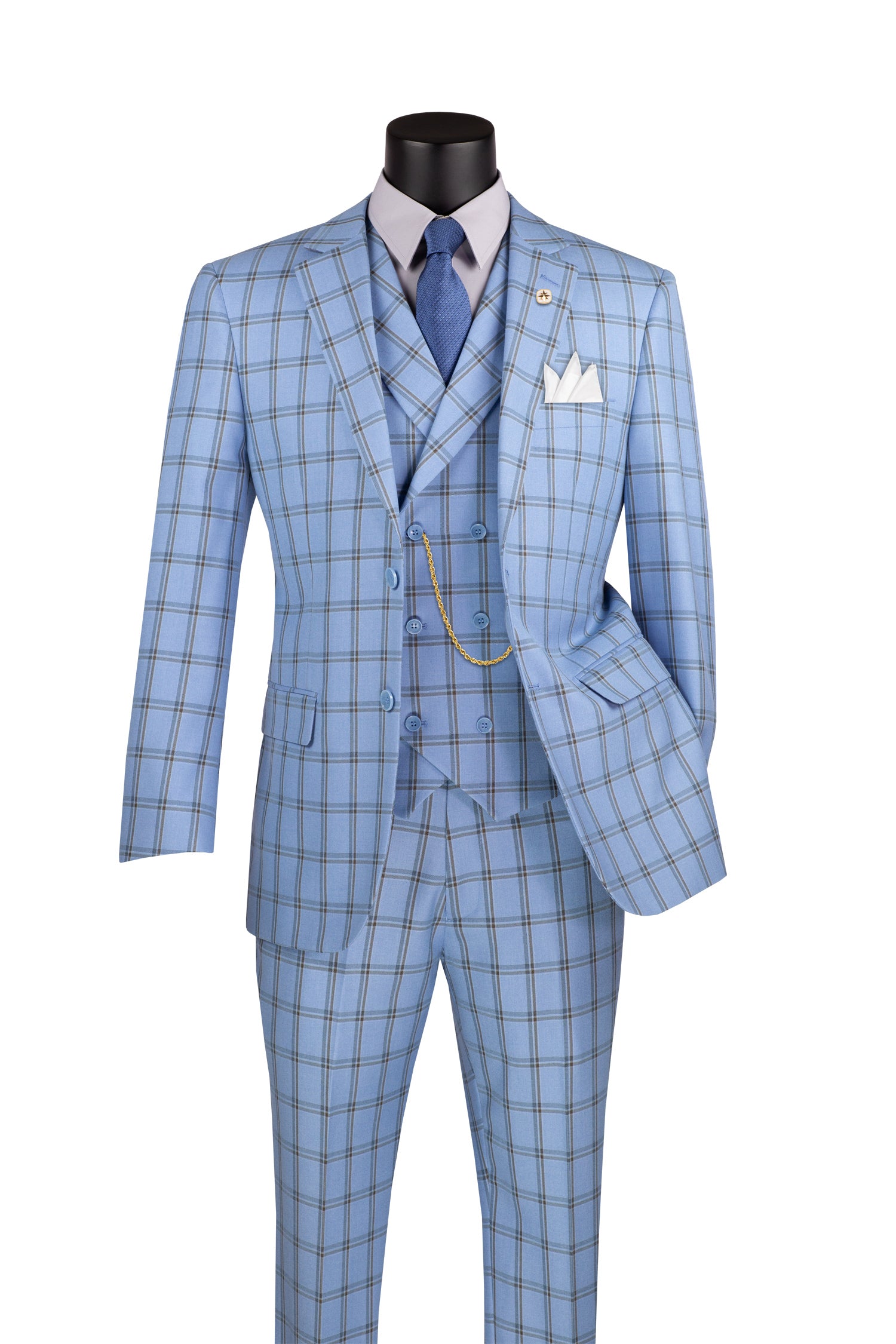 Windowpane Three Piece Suit - Light Blue