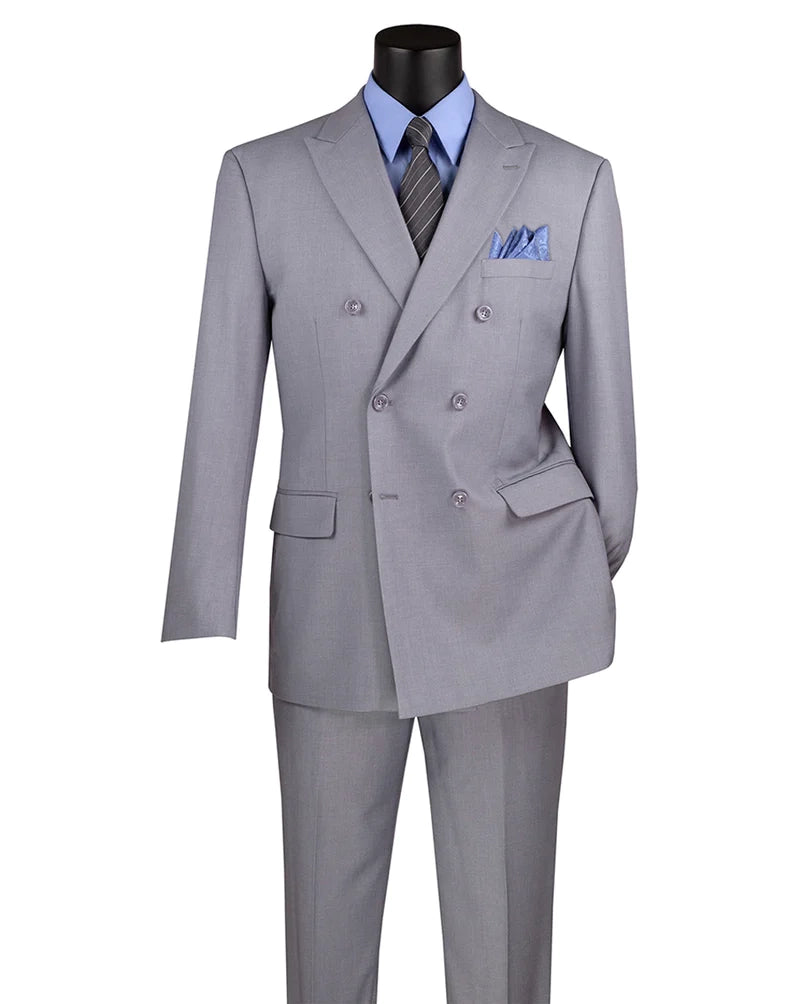 Light Grey Double Breasted Regular Fit Suit