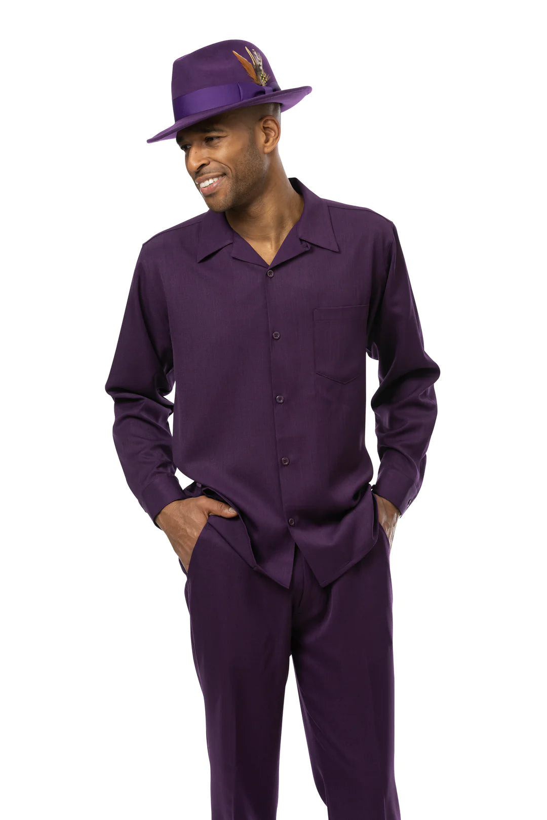 2-Piece Set - Montique Men's 2 Piece Long Sleeve Walking Suit Solid Blackberry