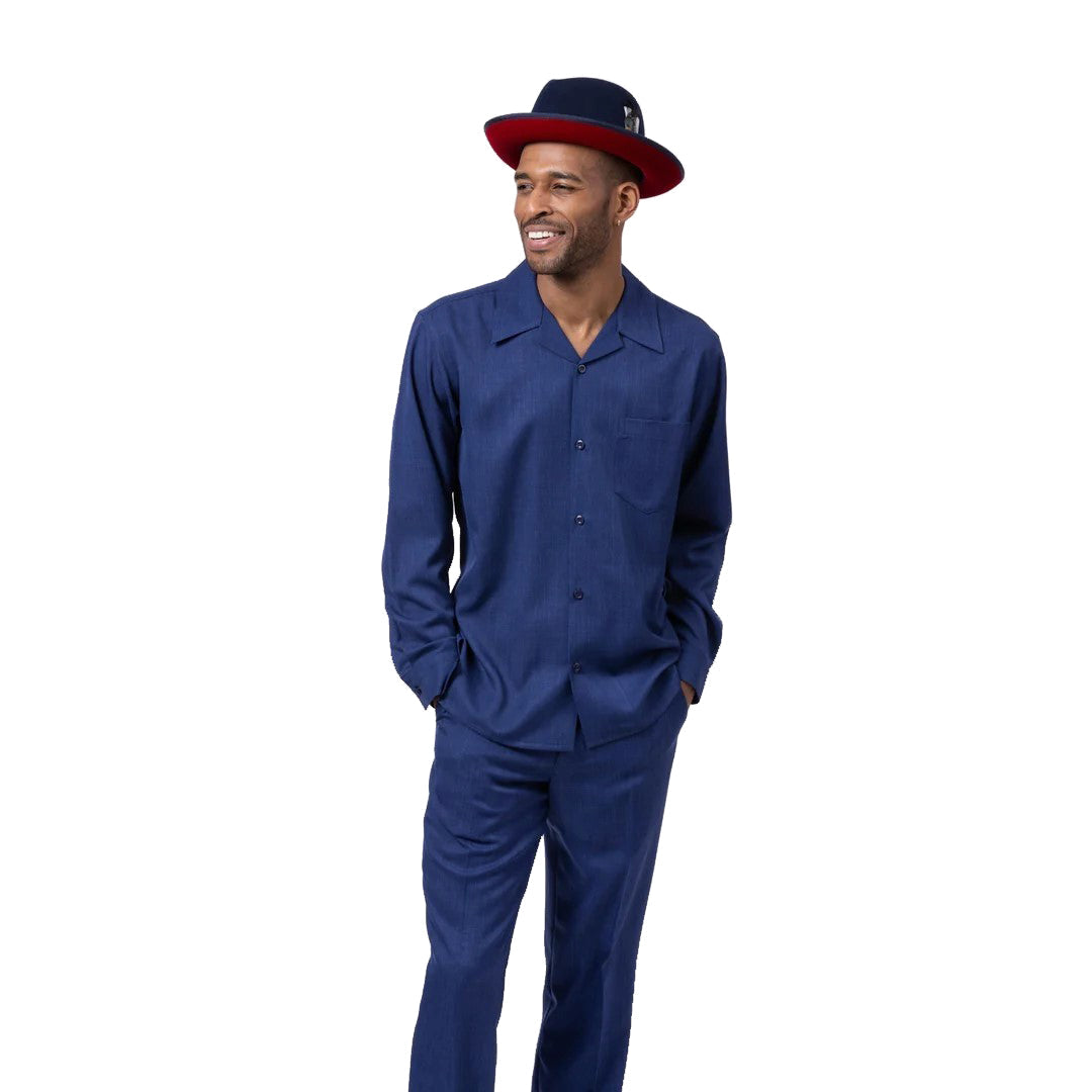 2-Piece Set - Montique Men's 2 Piece Long Sleeve Walking Suit Solid Navy