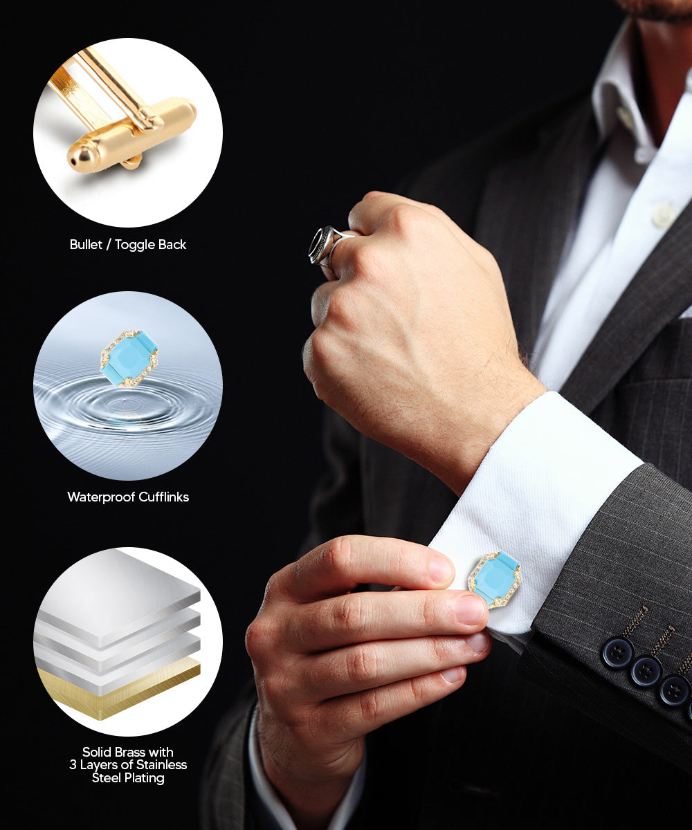 Vittorio Vico – Rectangular Diamond-Flanked Crystal Cufflinks