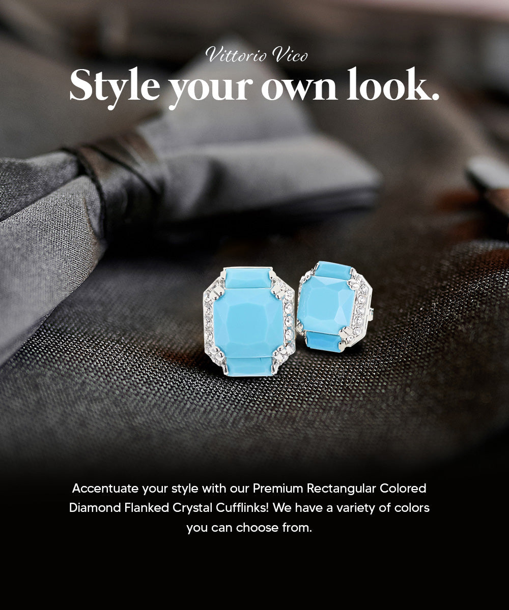 Vittorio Vico – Rectangular Diamond-Flanked Crystal Cufflinks