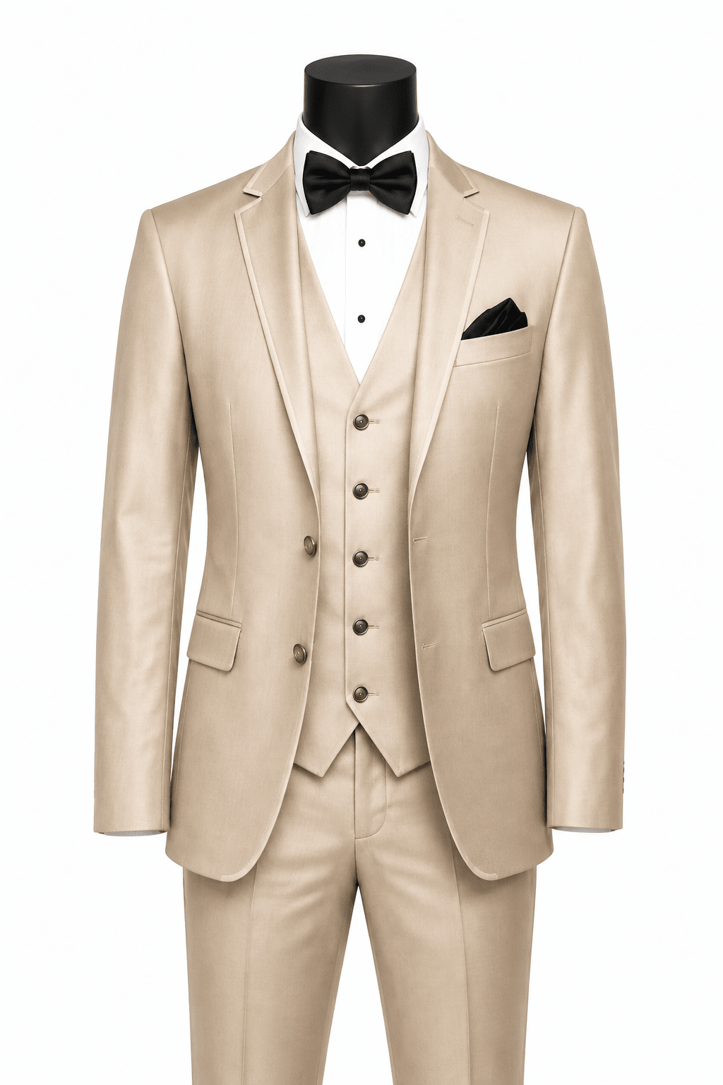 Men’s Champagne Beige Slim Fit 3-Piece Satin-Look Suit with Vest – Valdoro Collection - Upscale Men's Fashion