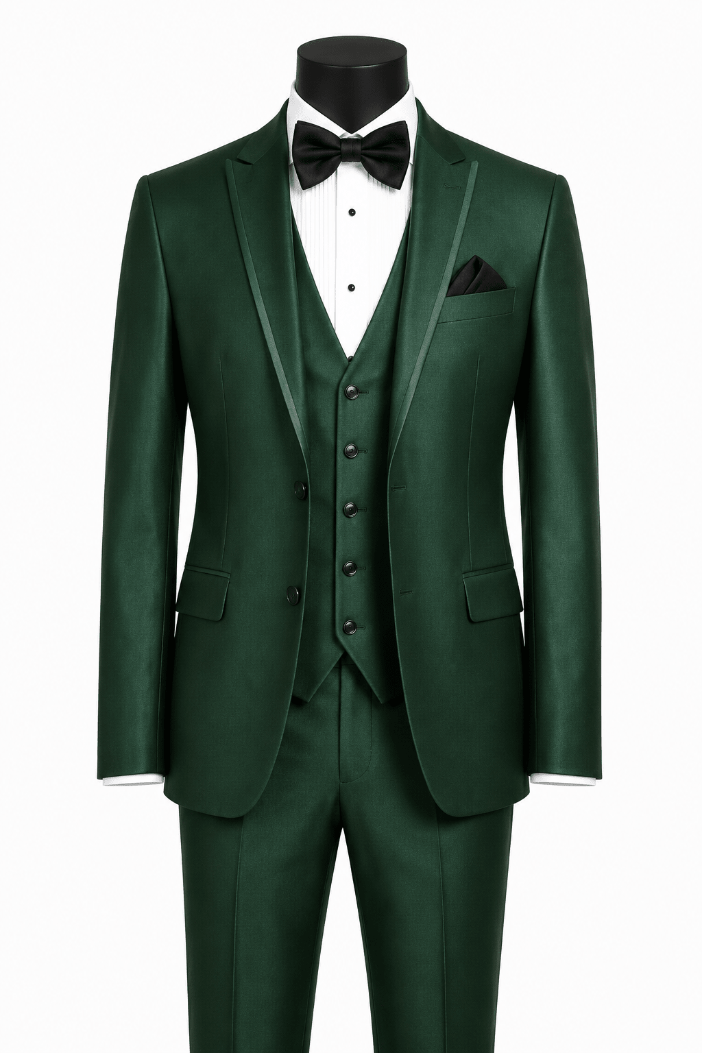 Men’s Hunter Green Slim Fit 3-Piece Satin-Look Suit with Vest – Valdoro Collection - Upscale Men's Fashion