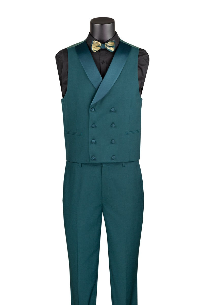 Modern Fit Emerald and Gold Jacquard 3-Piece Suit with Bow Tie-Aurelius Collection