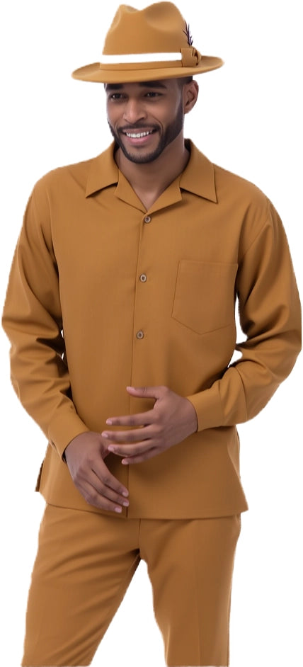 Montique Men's 2 Piece Long Sleeve Walking Suit Solid Gold