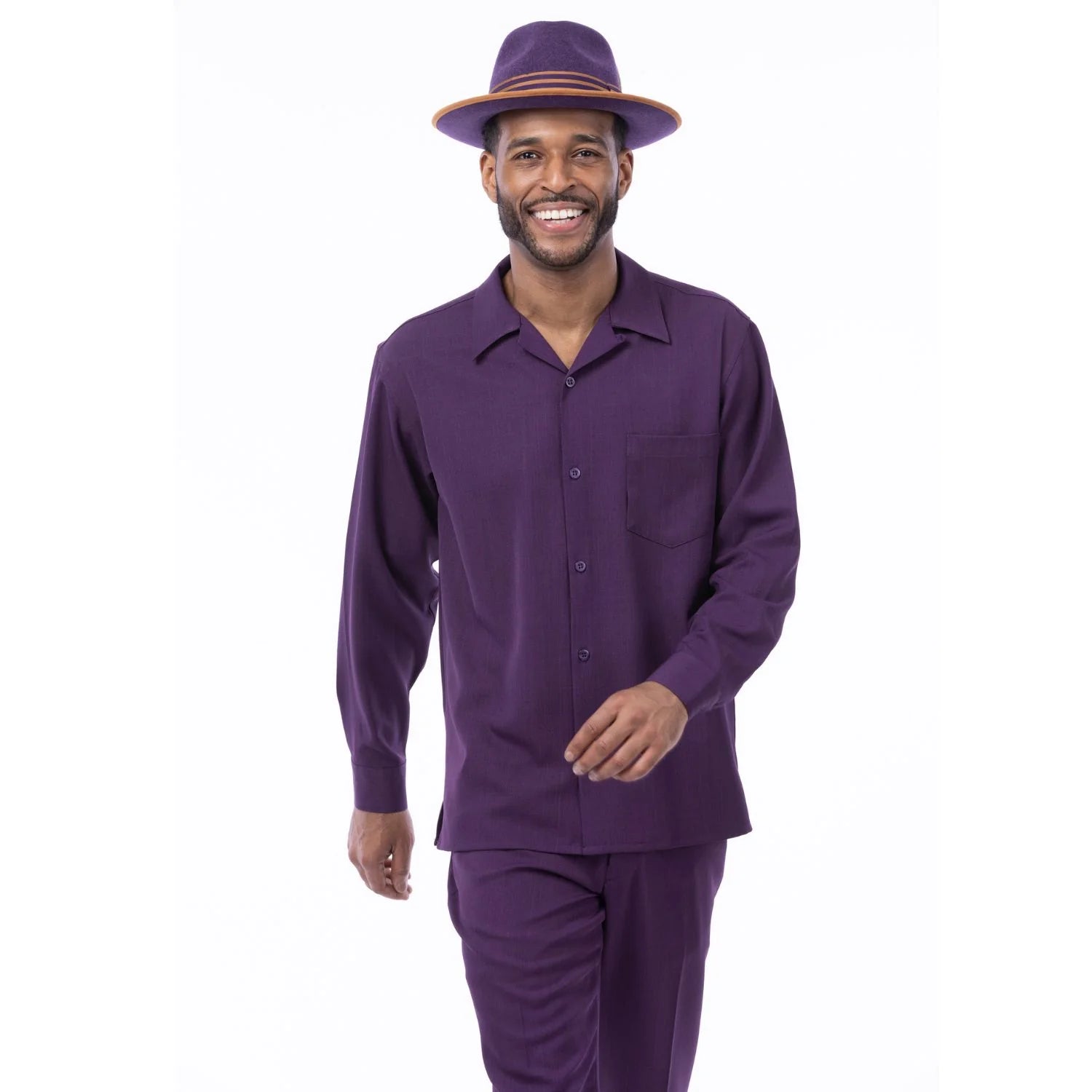 Montique Men's 2 Piece Long Sleeve Walking Suit Solid Grape