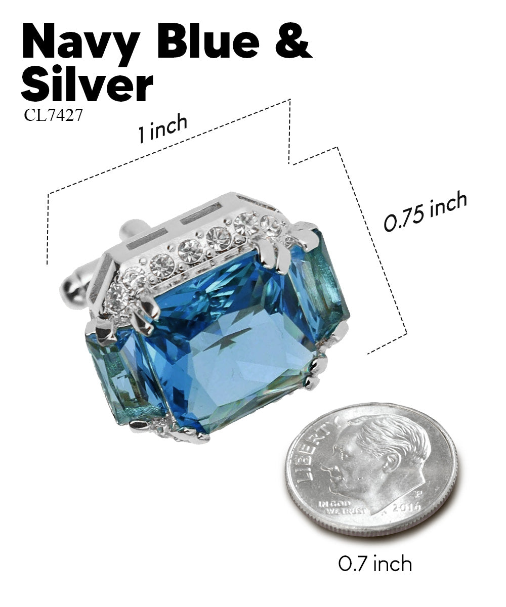 Vittorio Vico – Rectangular Diamond-Flanked Crystal Cufflinks