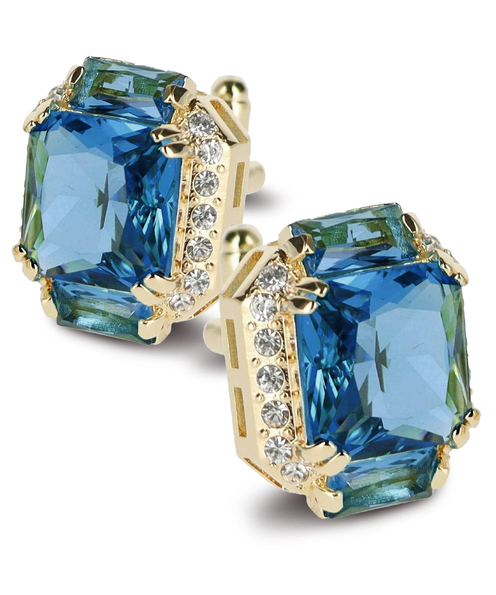 Vittorio Vico – Rectangular Diamond-Flanked Crystal Cufflinks