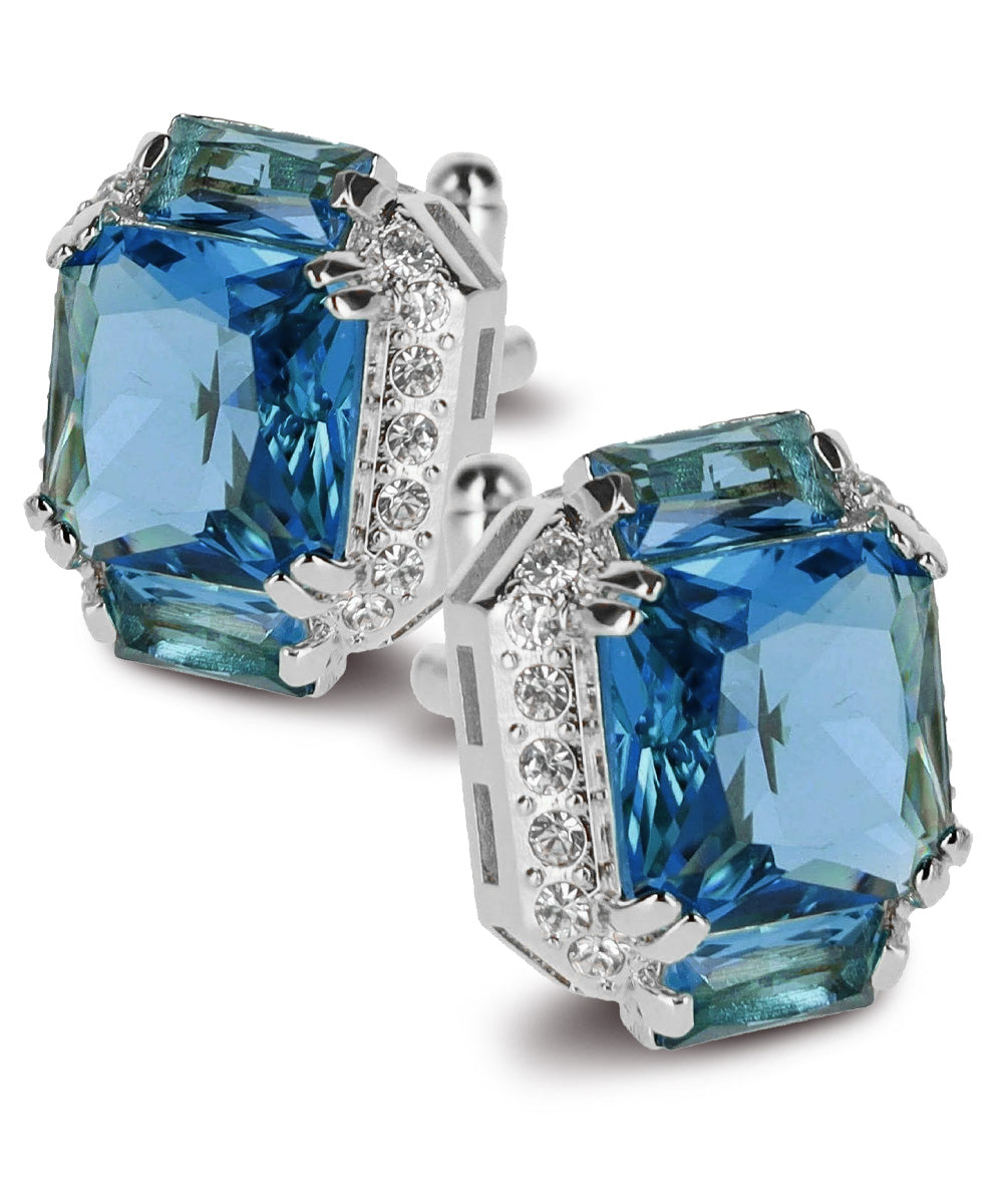 Vittorio Vico – Rectangular Diamond-Flanked Crystal Cufflinks