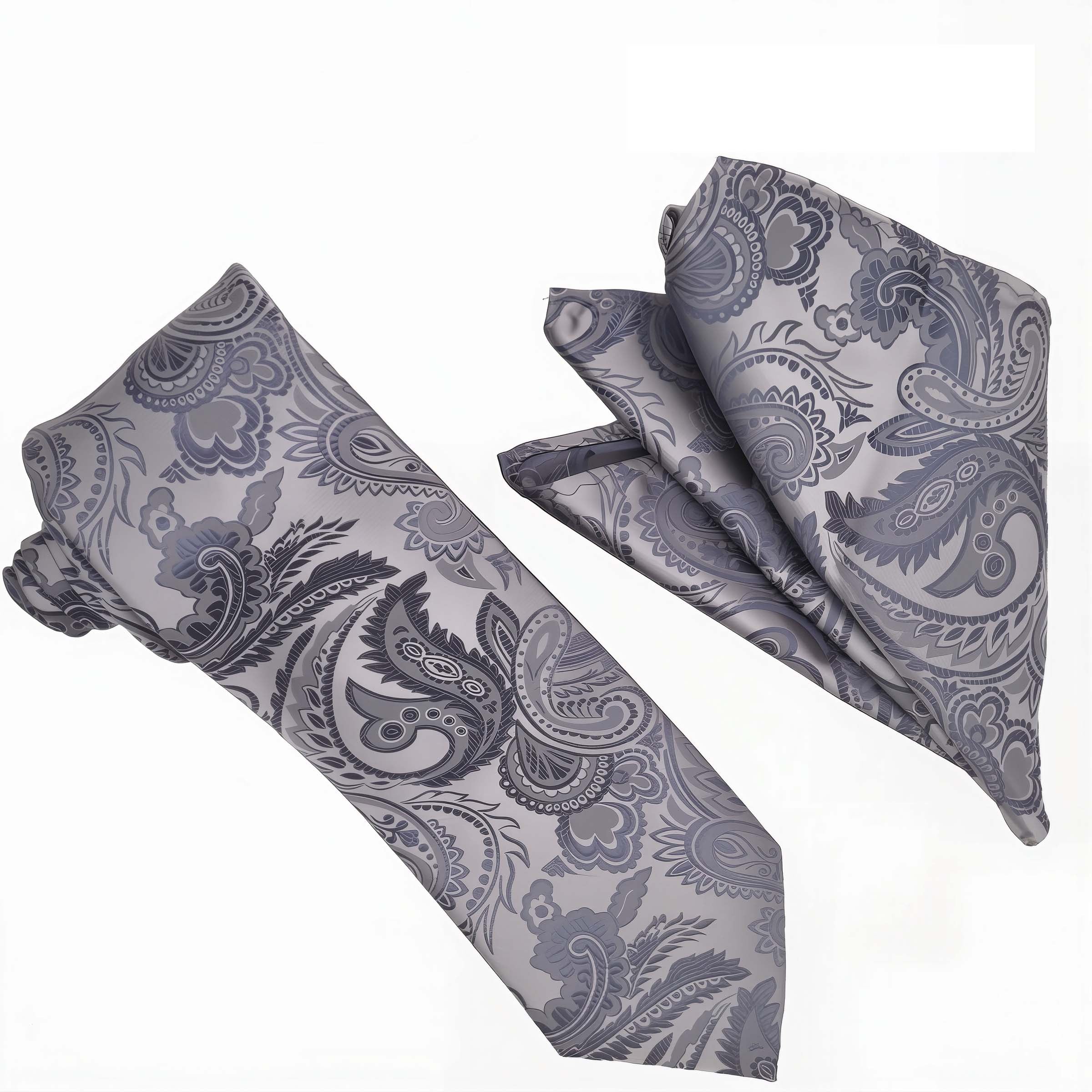 Charcoal Paisley Tie and Hanky Set