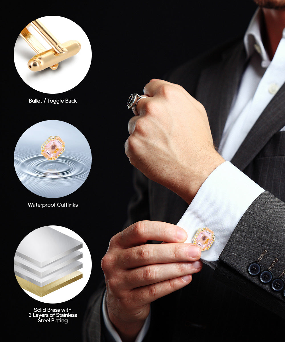 Vittorio Vico – Rectangular Diamond-Flanked Crystal Cufflinks