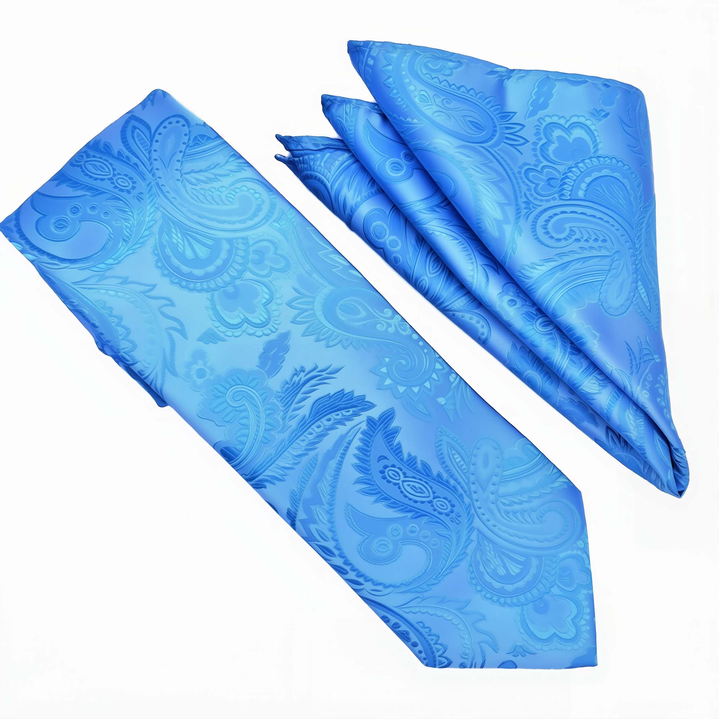 Powder Blue Paisley Tie and Hanky Set