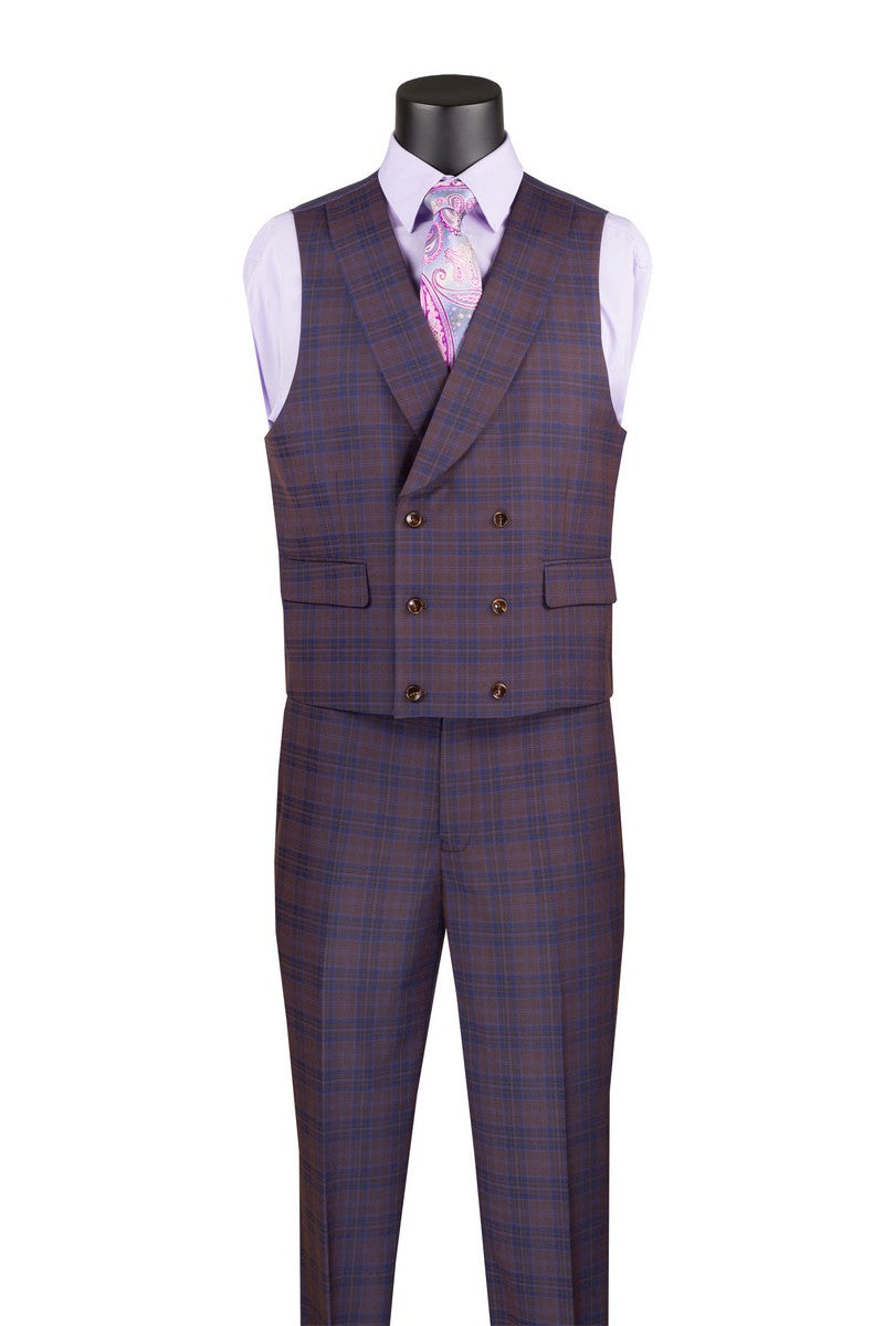 Purple Modern Fit Windowpane 3-Piece Suit -Vest Look– Montavero Collection