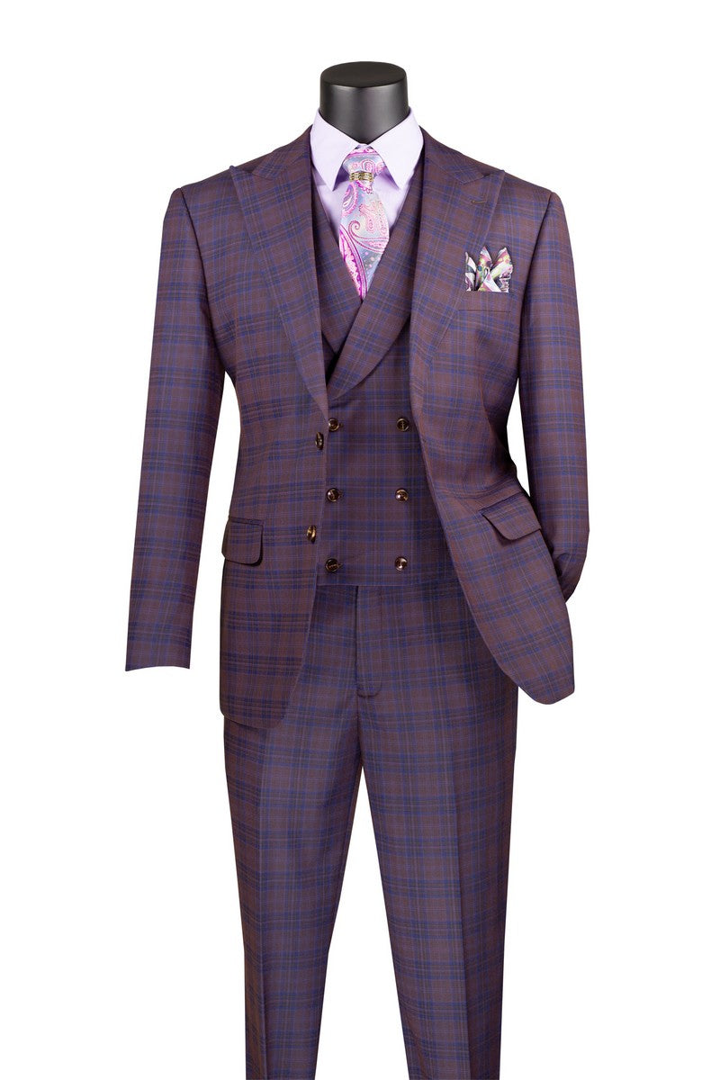 Purple Modern Fit Windowpane 3-Piece Suit – Montavero Collection