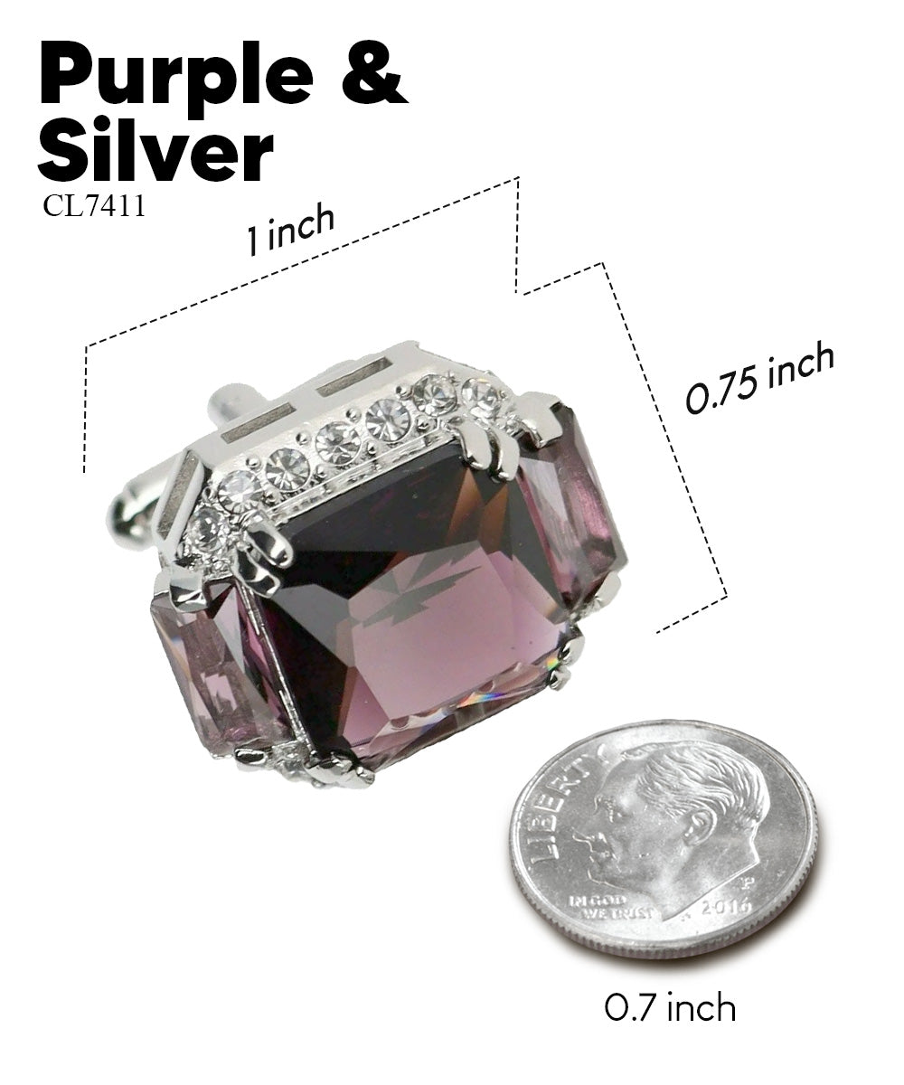 Vittorio Vico – Rectangular Diamond-Flanked Crystal Cufflinks