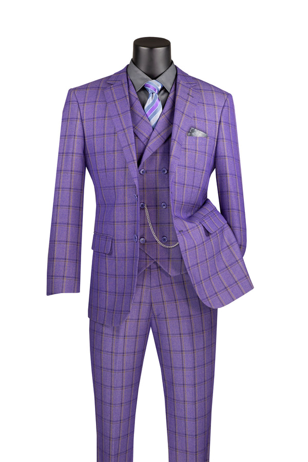 Windowpane Three Piece Suit - Purple