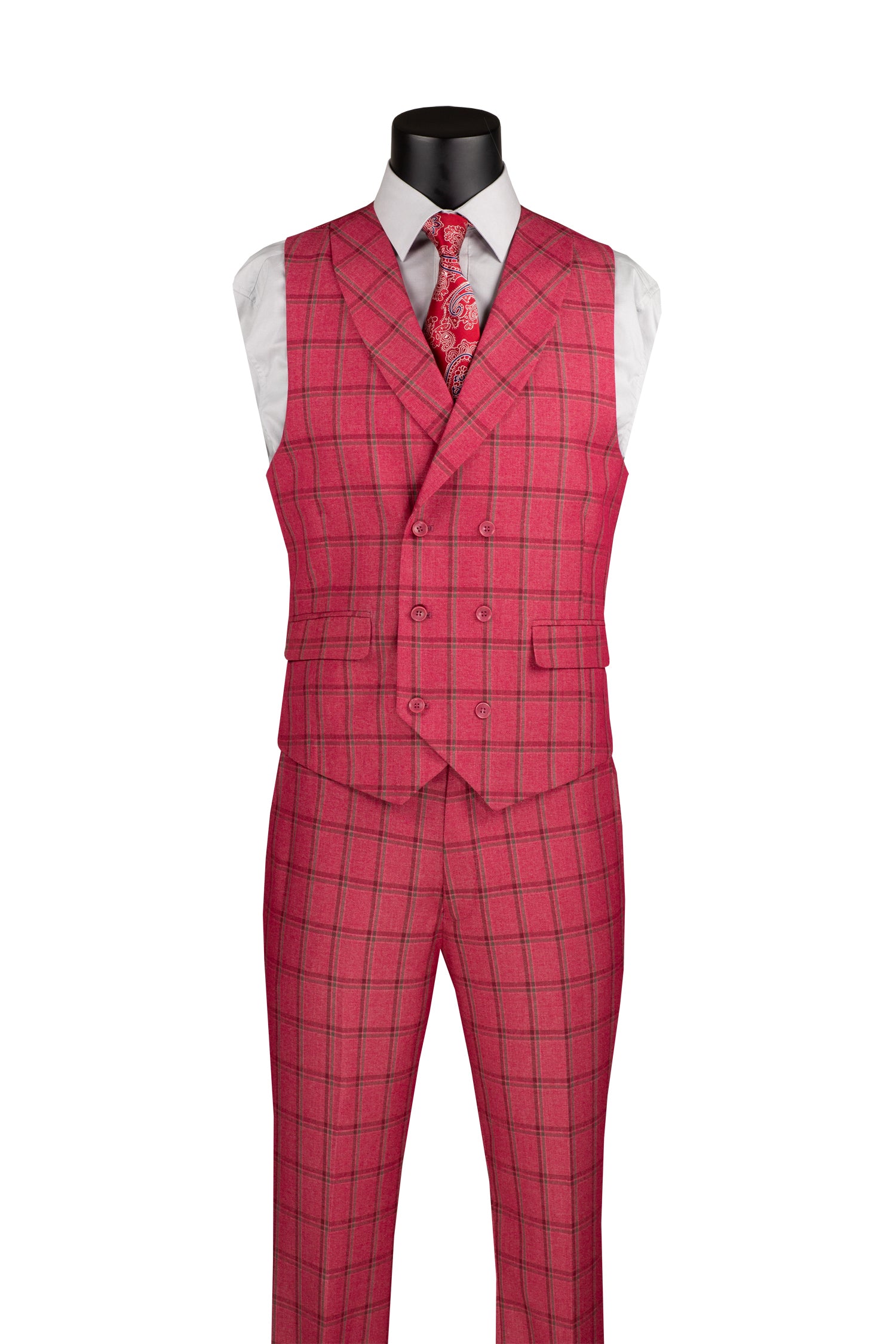 La Scale Collection-Windowpane Three Piece Suit, Raspberry