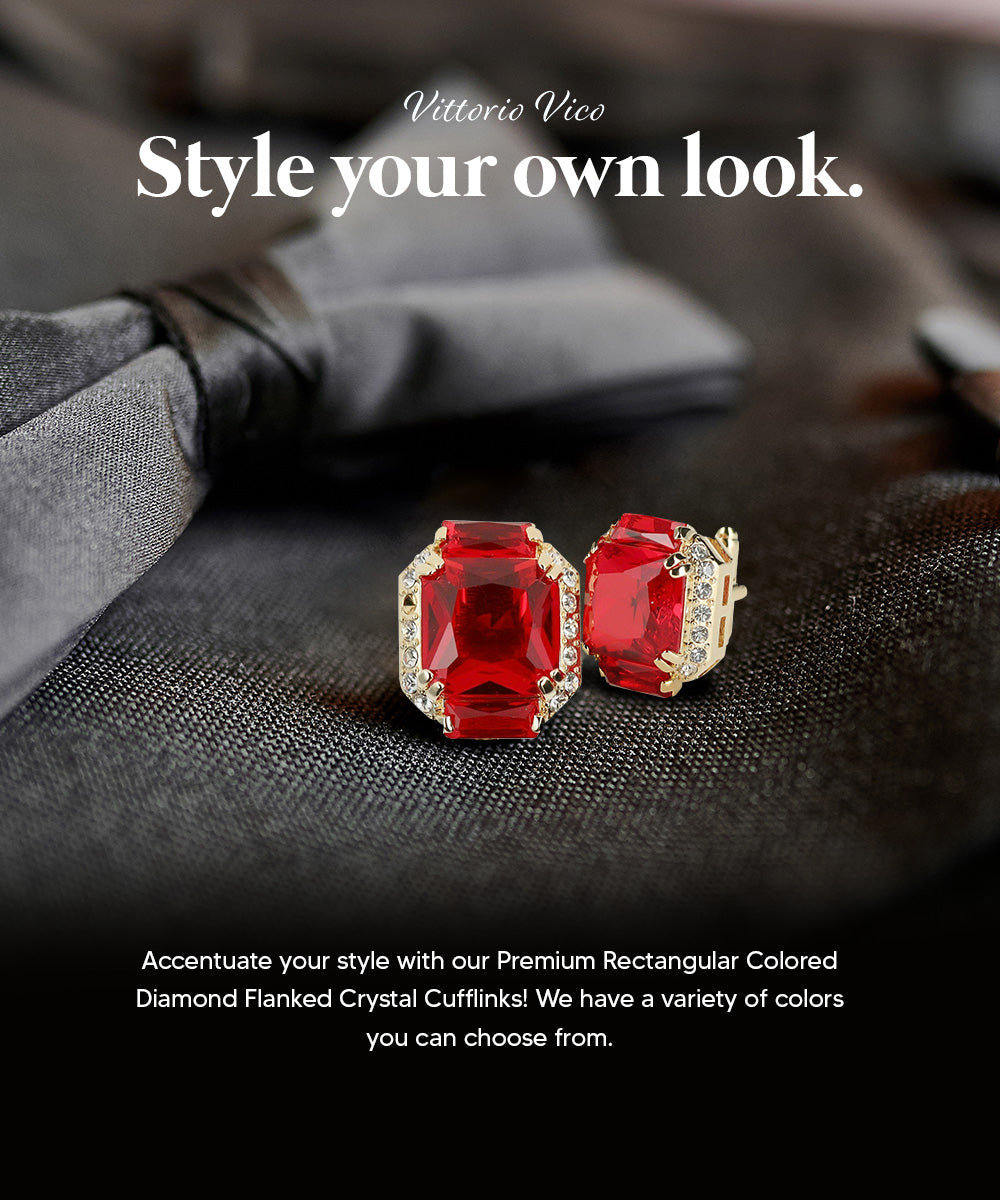 Vittorio Vico – Rectangular Diamond-Flanked Crystal Cufflinks