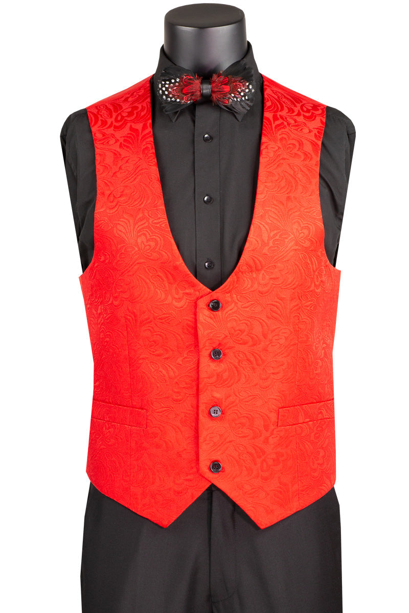 Tuxedo - Red Jaquard Three Piece Slim Fit Tuxedo