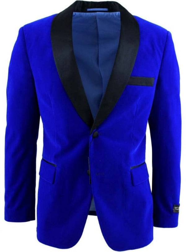 Dinner Jacket - Royal Blue Slim Fit Velvet Shawl Tuxedo Blazer