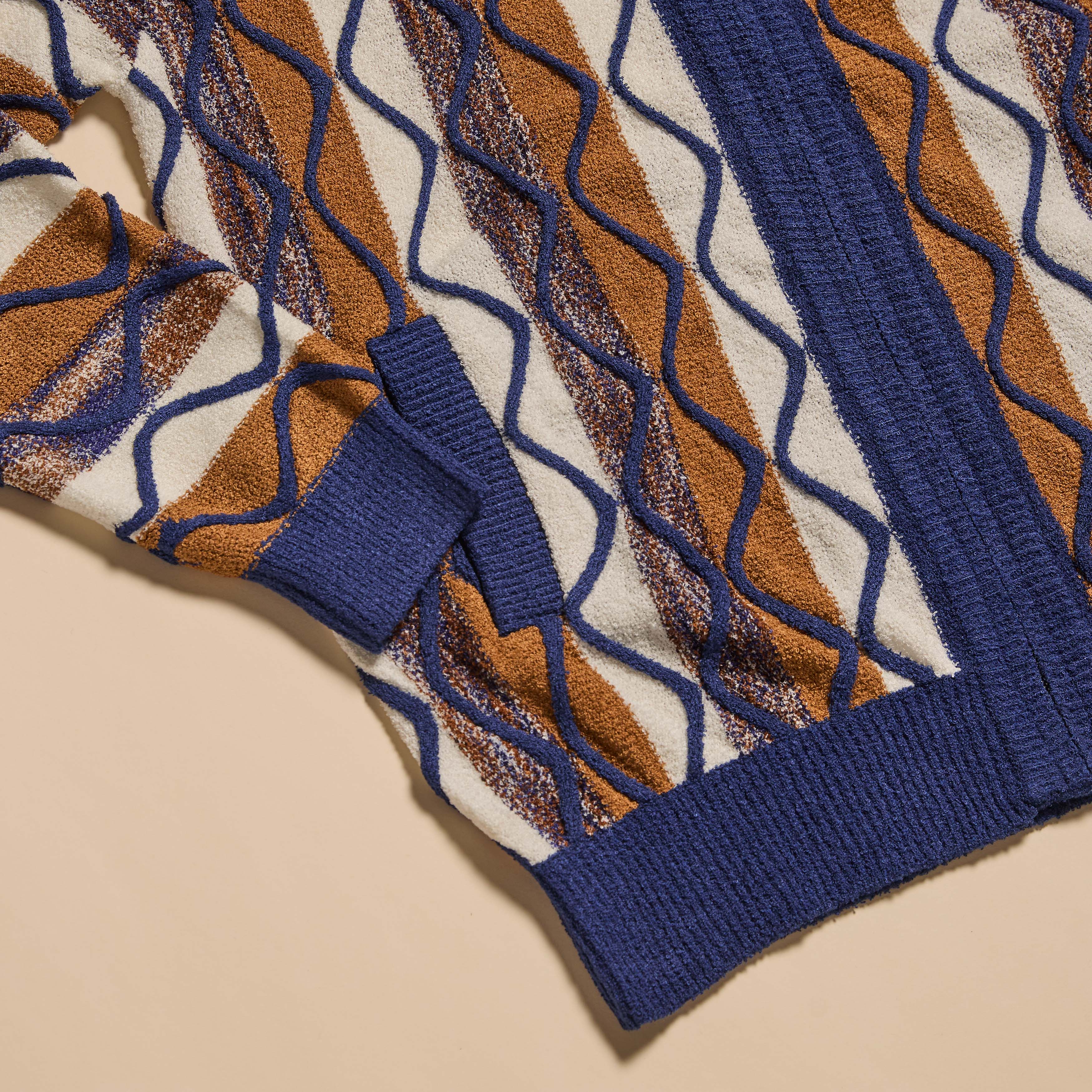 Royal and Brown Boucle Yarn Graphic Full Zip