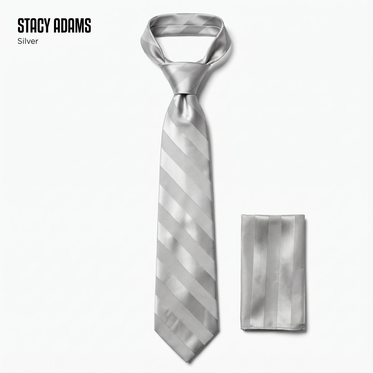 Stacy Adams Liam silver tonal stripe tie and pocket square set – main product