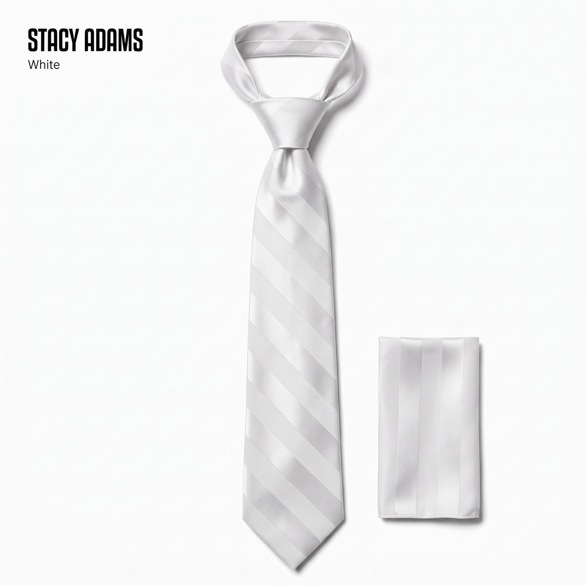 Stacy Adams Liam white tonal stripe tie and pocket square set – main product