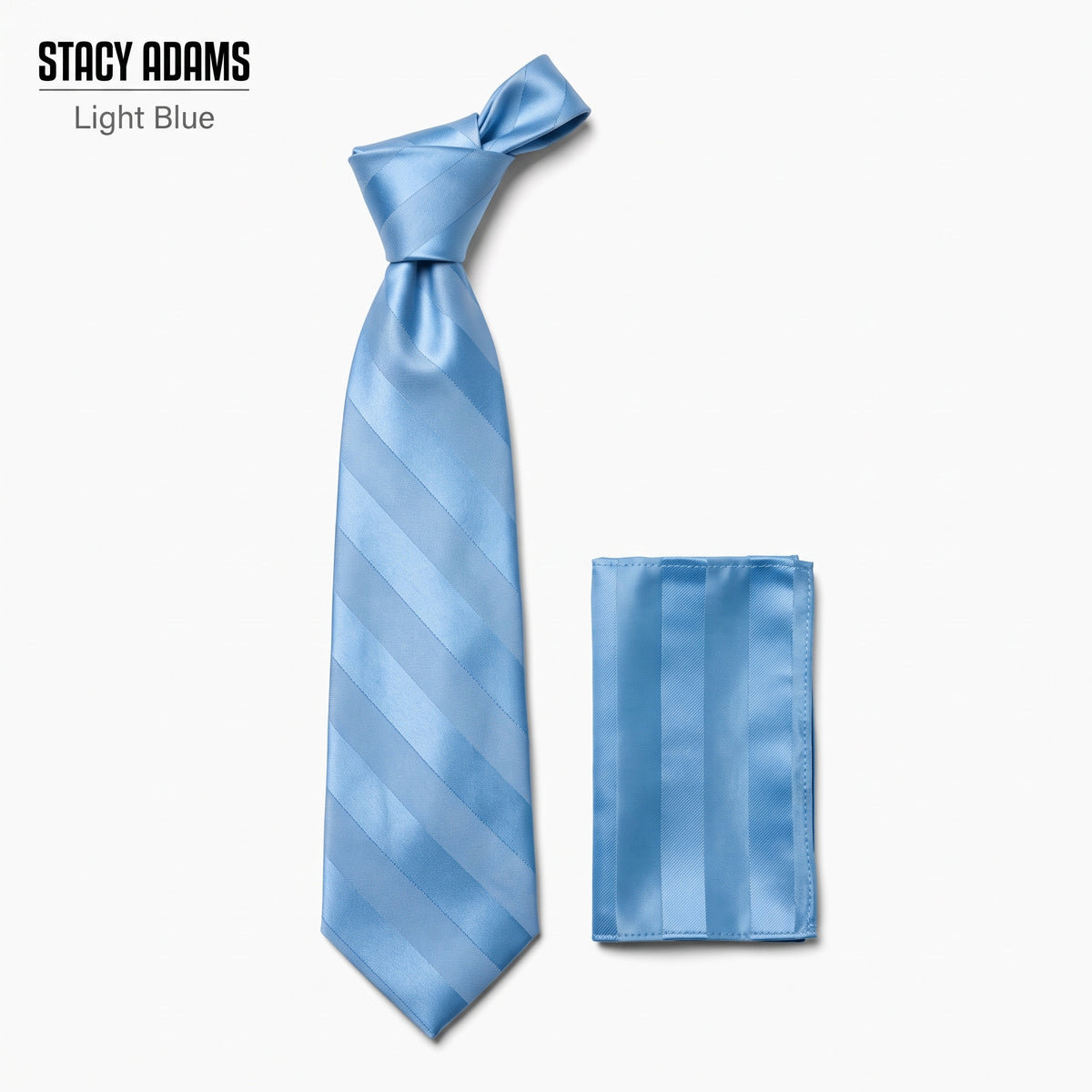 Stacy Adams Liam light blue tonal stripe tie and pocket square set – main product