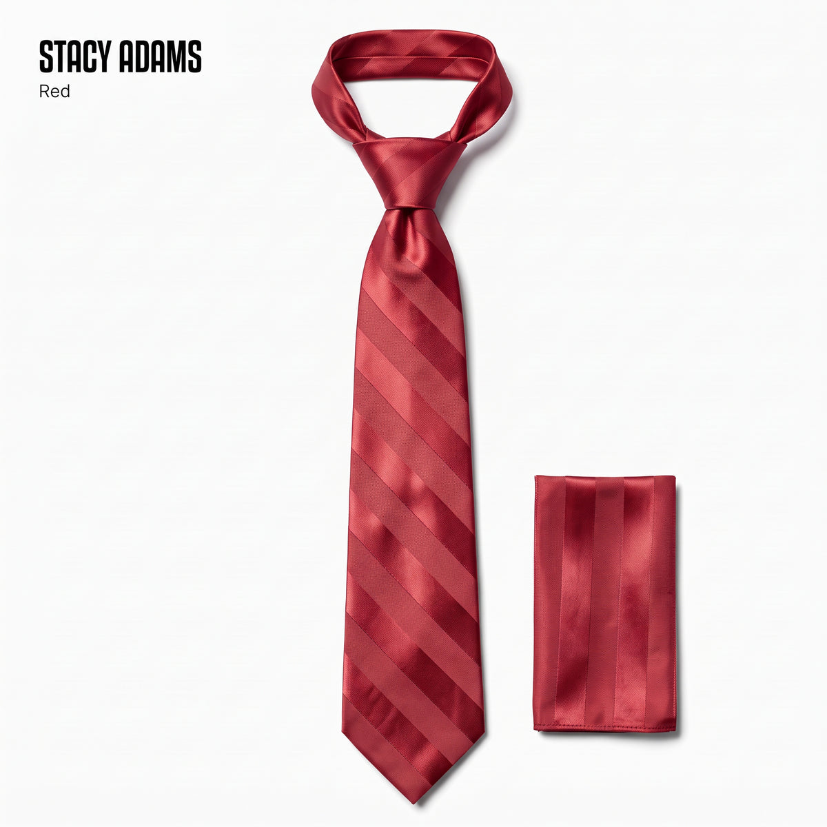 Stacy Adams Liam red tonal stripe tie and pocket square set – main product